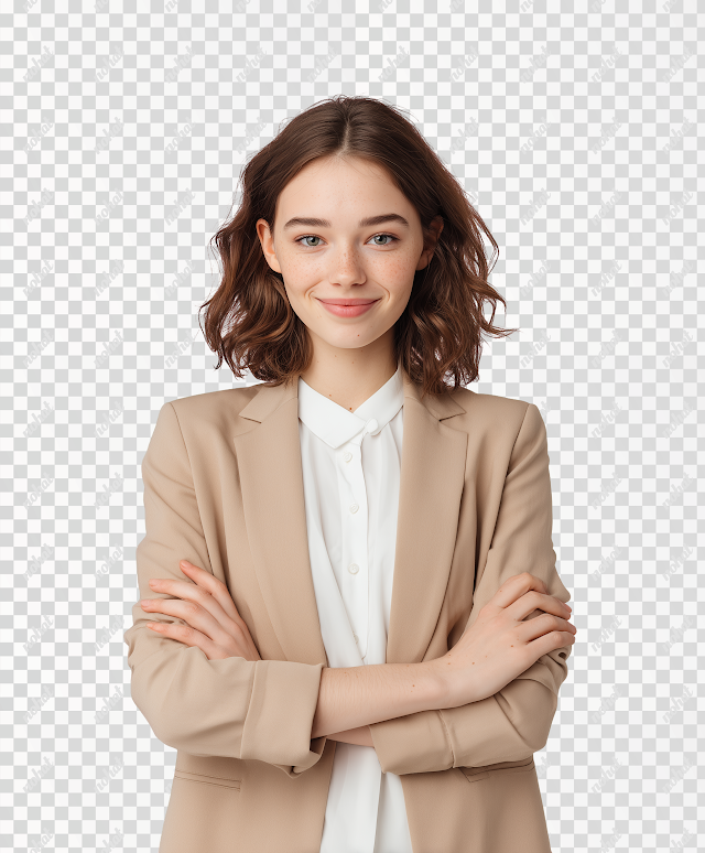 PNG Confident Young Woman in Beige Blazer Portrait