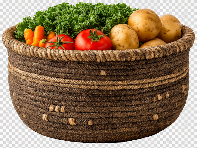 PNG Elegant Woven Basket with Fresh Vegetables