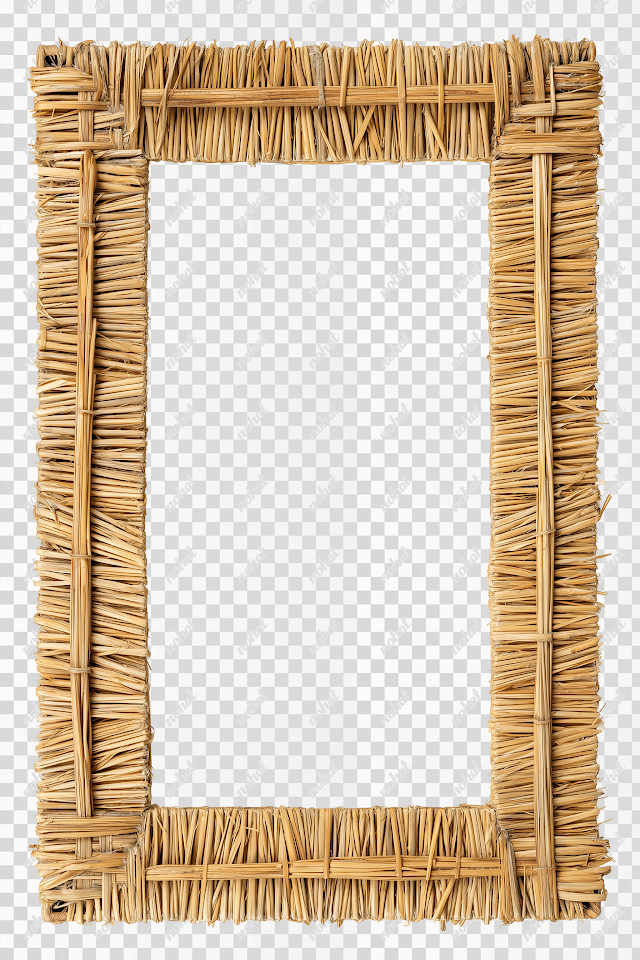 PNG Empty Rectangle Reed Frame with Traditional Peruvian Aesthetic