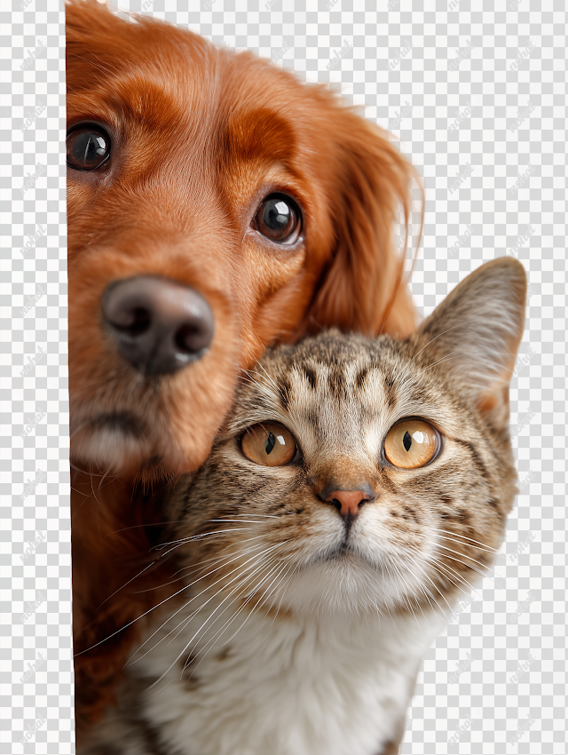 PNG Excited Cat and Dog Peeking Together