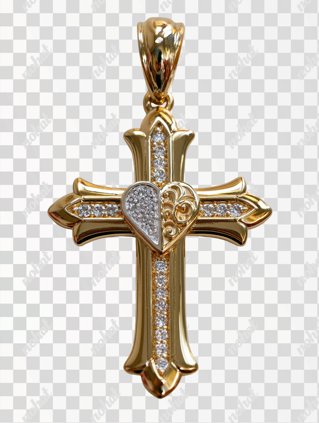 PNG High Detail Gothic Gold Cross Pendant