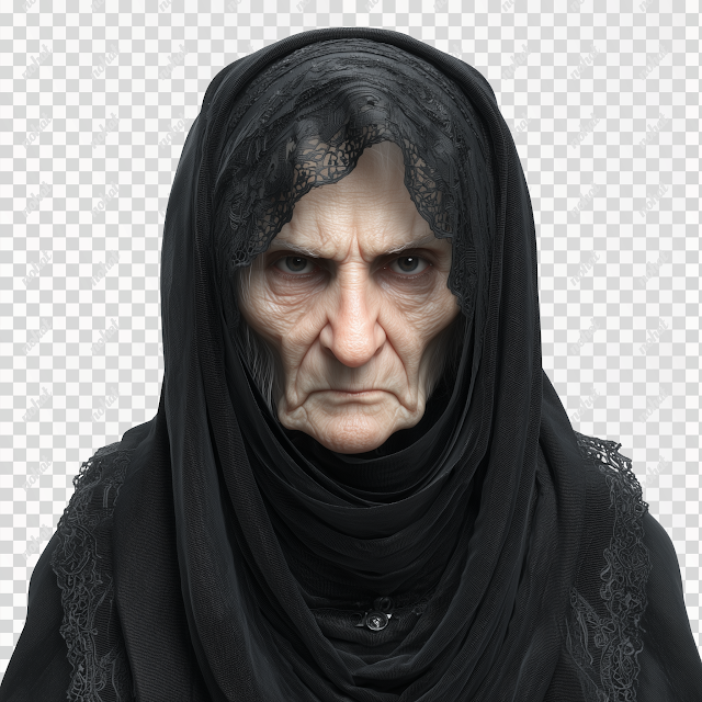 PNG Old Arabian Woman Portrait in Black Hijab