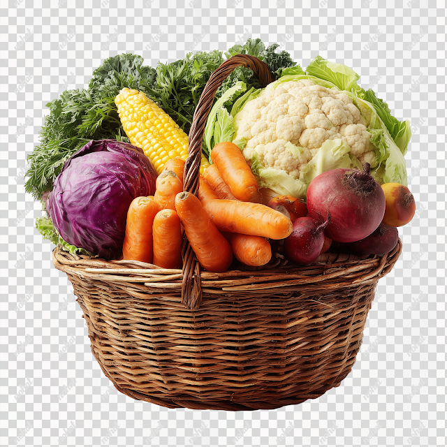 PNG Vegetable Basket Isolated on White Background