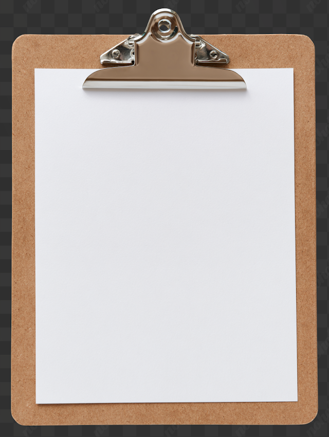 PNG Wooden Clipboard with Metal Binder Clip on Black Background
