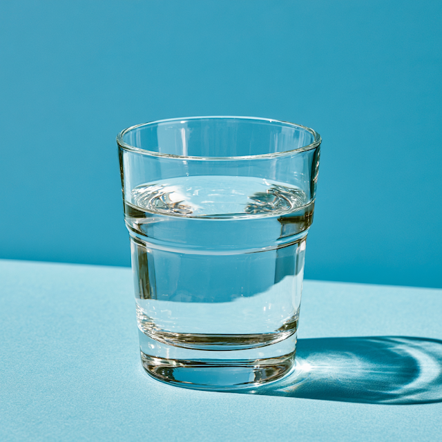 Refreshing Glass of Water Against Bright Blue Background