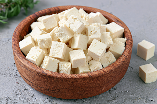 Rustic Wooden Bowl of Fresh Tofu