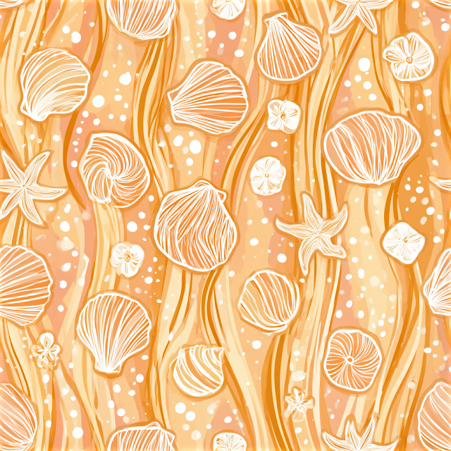 Seamless Beach Pattern with Seashells and Starfish