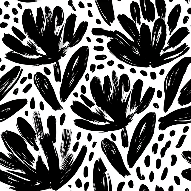 Seamless Black and White Floral Pattern
