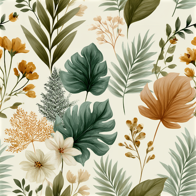 Seamless Botanical Fabric Pattern with Tropical Leaves