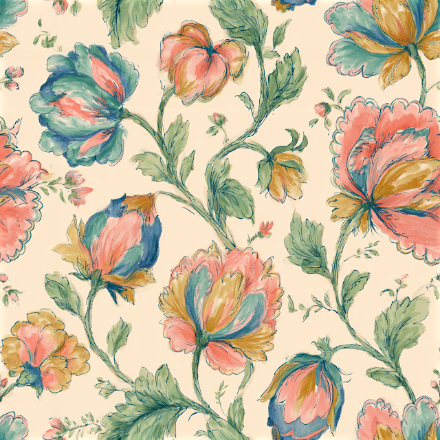Seamless Botanical Textile Pattern with Folk Art Flowers