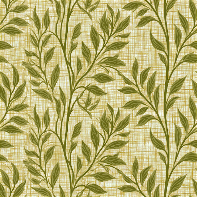 Seamless Botanical Wallpaper with Olive Green Leaves