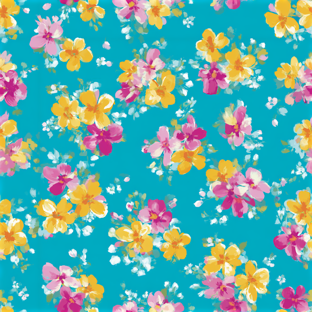 Seamless Floral Pattern on Turquoise Background