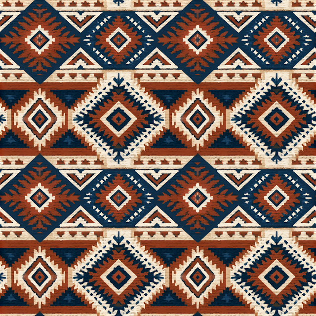 Seamless Geometric Tribal Pattern with Aztec and Navajo Motifs