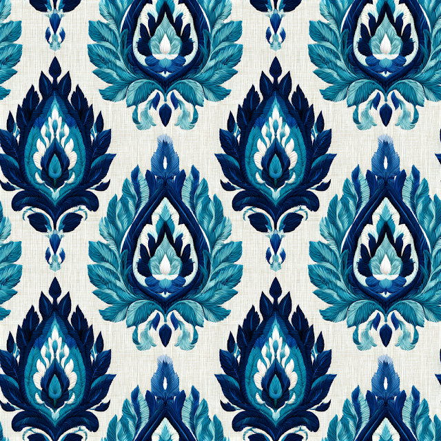 Seamless Ikat Paisley Pattern with Mughal Motifs