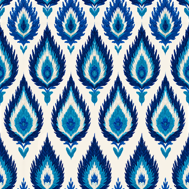 Seamless Indigo and Turquoise Paisley Pattern with Mughal Motifs