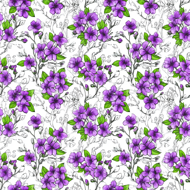 Seamless Purple Floral Pattern on White Background