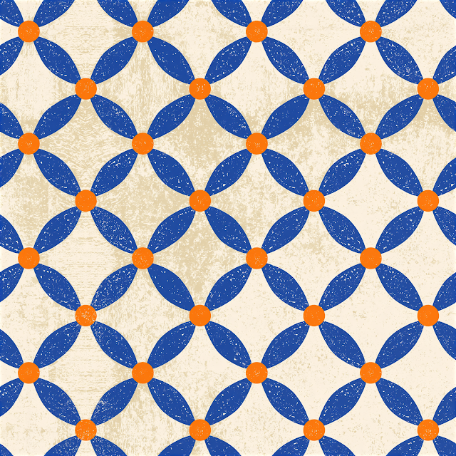Seamless Shabby Chic Pattern with Blue and Orange Accents