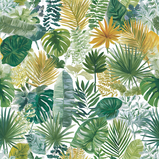 Seamless Tropical Botanical Pattern with Jungle Foliage