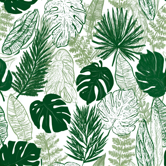 Seamless Tropical Botanical Pattern with Monstera and Palm Leaves
