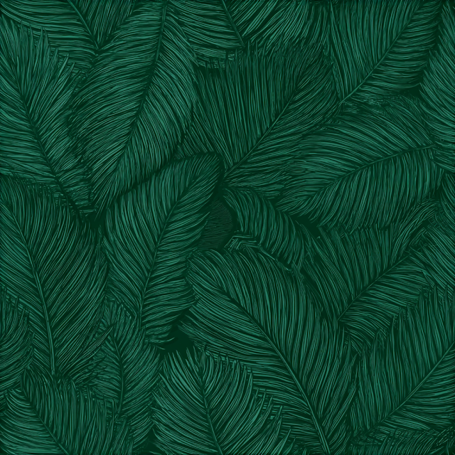 Seamless Tropical Leaf Pattern in Dark Emerald Green