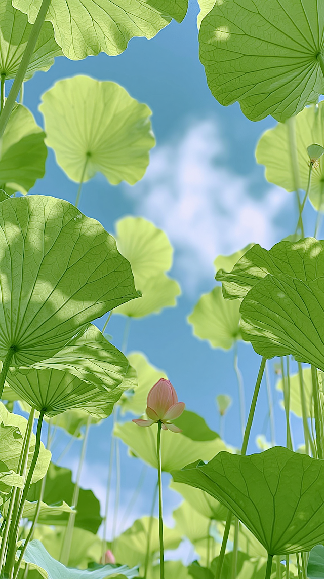 Serene Lotus Blossom Under Azure Sky