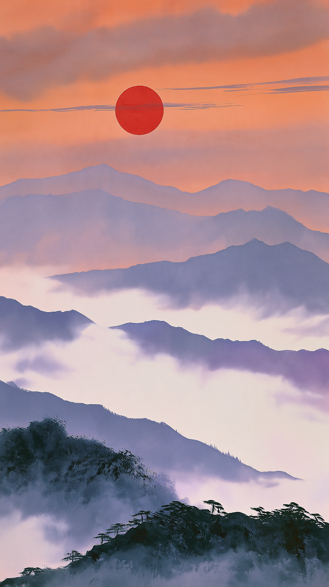 Serene Mountain Sunrise in Watercolor