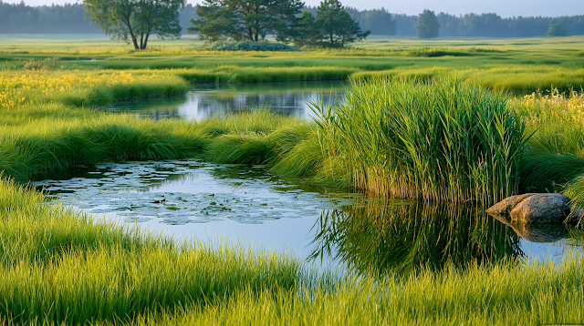  serene summer pond in a lush green field