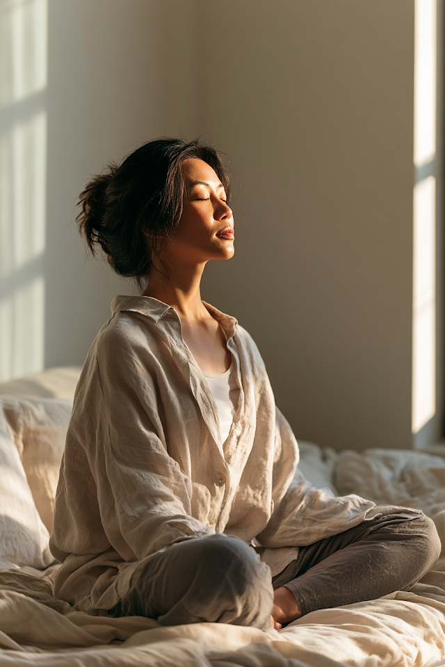Serene Yoga Breathing in Sunlit Room
