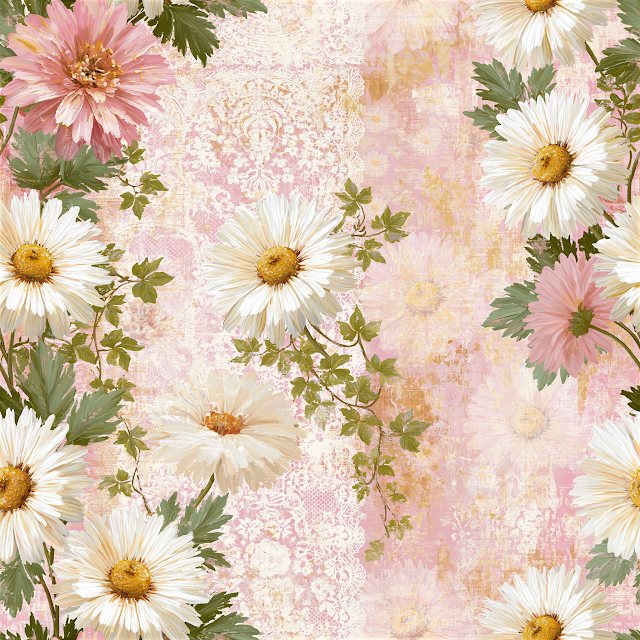 Shabby Chic Daisies and Ivy Seamless Pattern