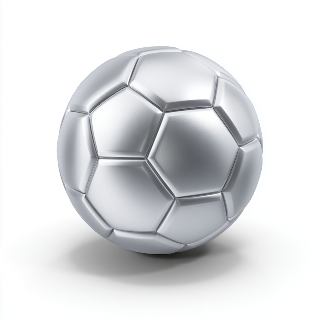 Sleek Metallic Silver Soccer Ball on White Background