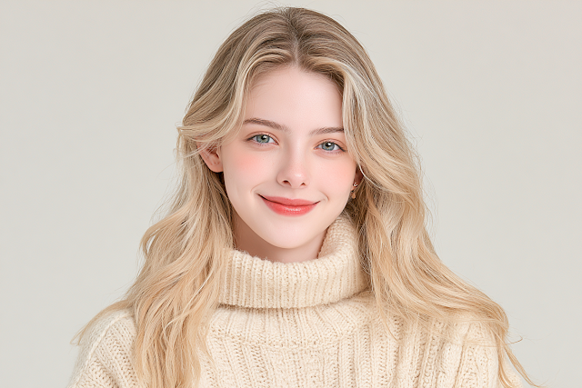 Smiling Young Woman in Cozy Sweater
