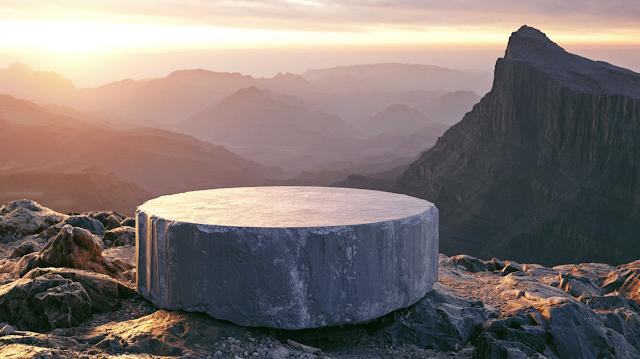 Solitary Stone Platform at Mountain Summit During Sunset