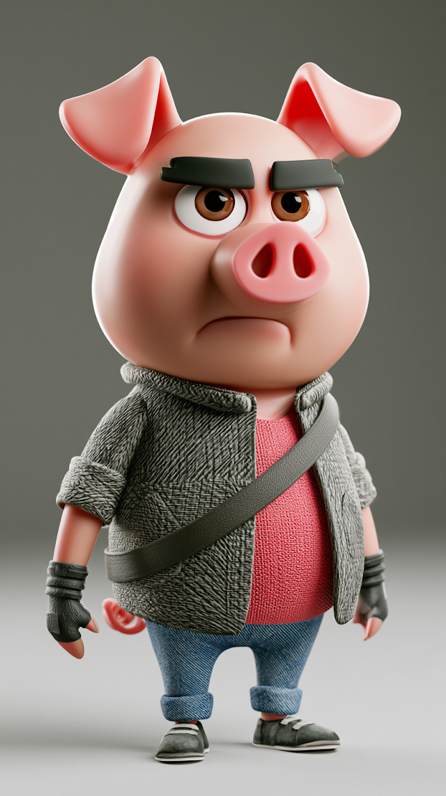Stylish Cartoon Pig Character in Pixar Style