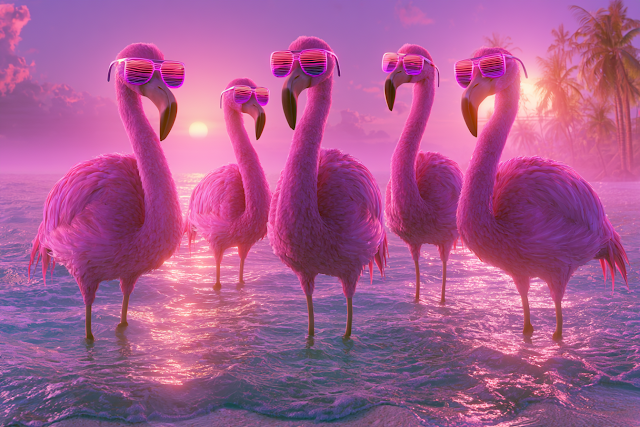 Stylish Flamingos at Sunset