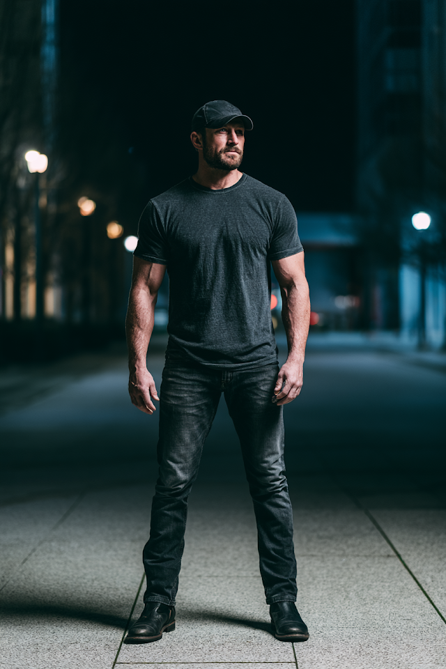 Stylish Male Model in Urban Night Setting