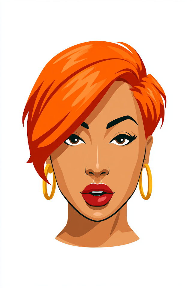 Stylized Cartoon Woman with Orange Hair