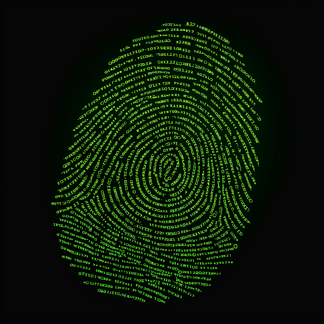 Stylized Fingerprint Icon with Matrix Code