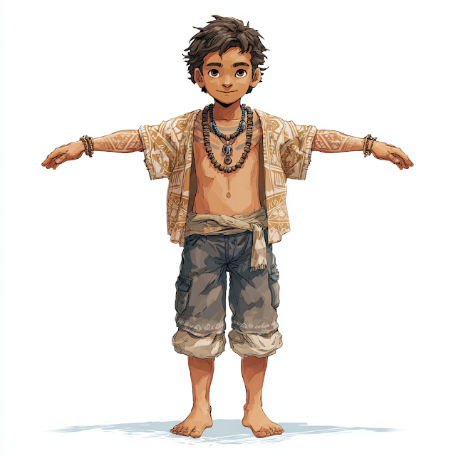 Stylized Manga Polynesian Boy in T-Pose