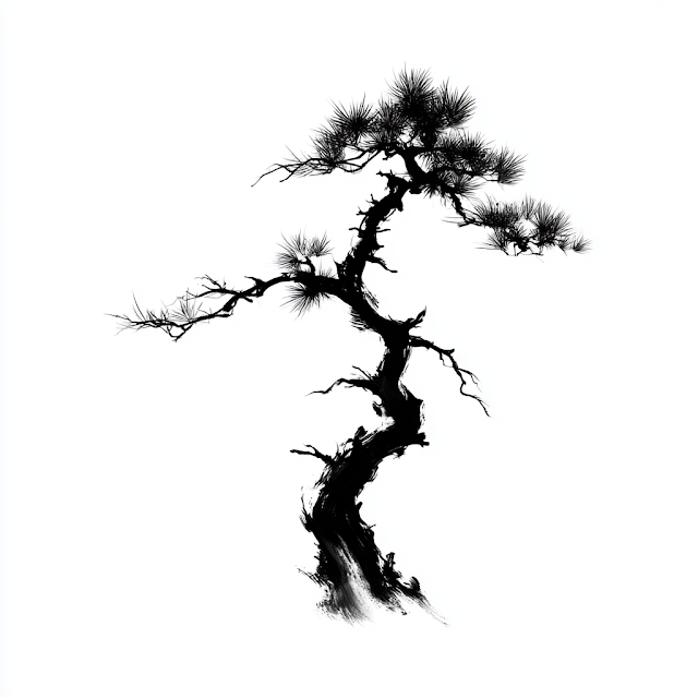 Stylized Oriental Pine Tree Illustration