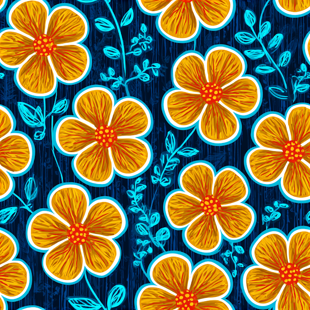 Stylized Tropical Floral Seamless Pattern