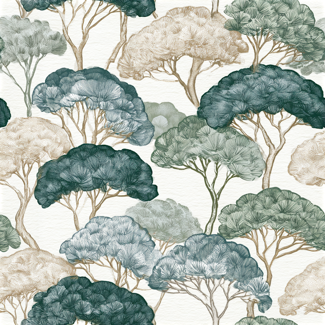 Stylized Umbrella Pine Tree Wallpaper Pattern