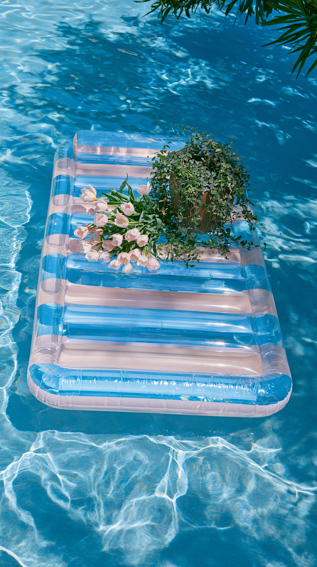 Summer Poolside Relaxation with Inflatable Mattress