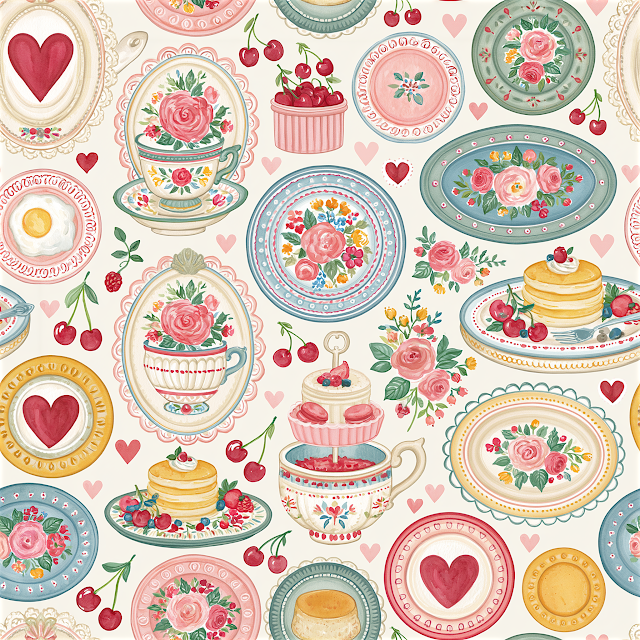 Summer Romantic Brunch Seamless Pattern