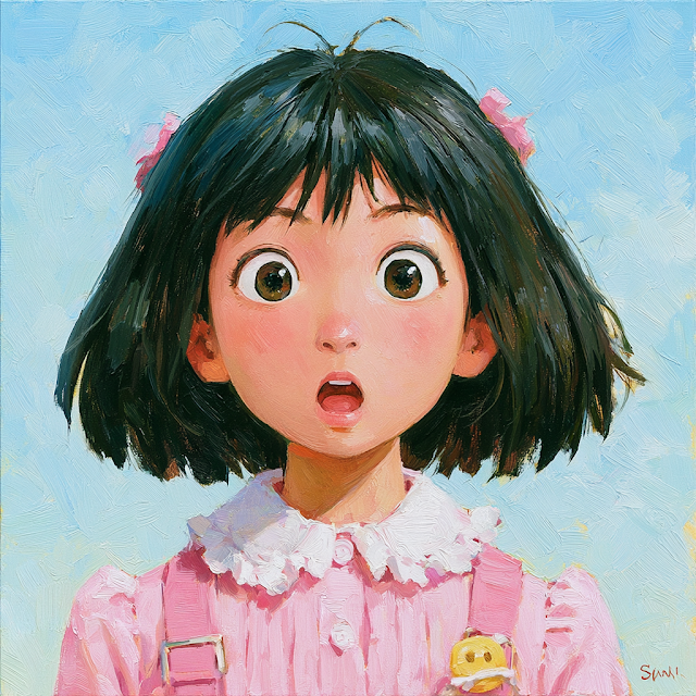 Surprised Cute Girl in Pastel Colors
