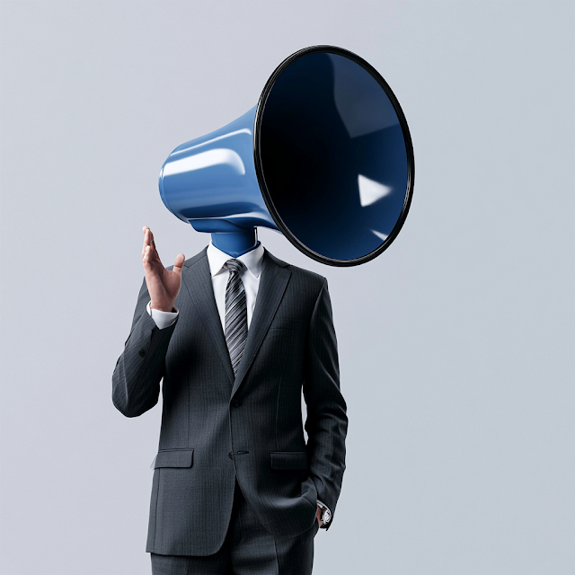 Surreal Businessman with Megaphone Head
