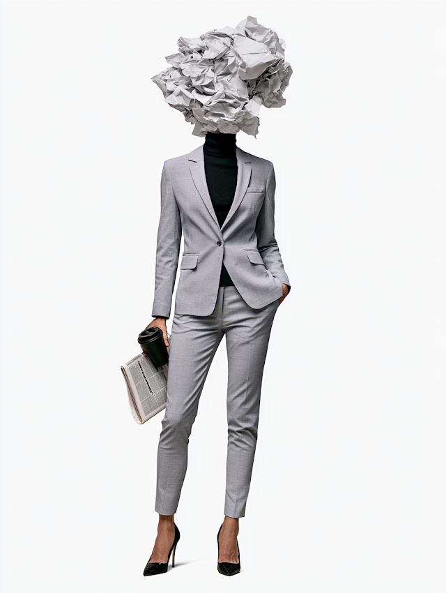 Surreal Businesswoman Concept with Crumpled Paper Head