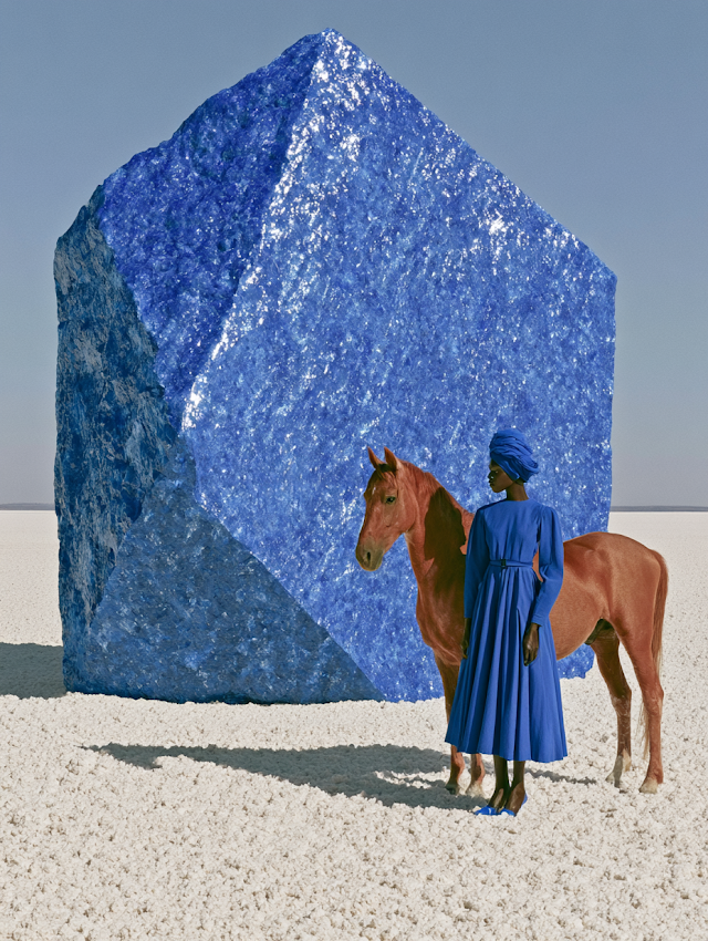 Surreal Cobalt Blue Landscape with Horse