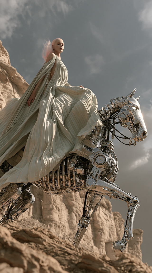 Surreal Fashion Editorial with Mechanical Horses