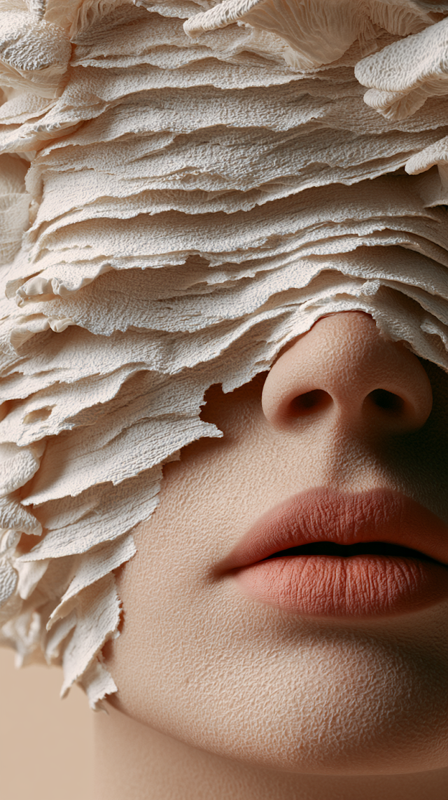 Surreal Macro Portrait of a Woman with Organic Mushroom Layers