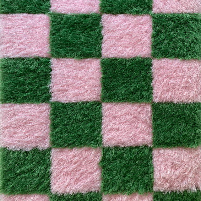 Textured Checkerboard Textile in Pink and Green